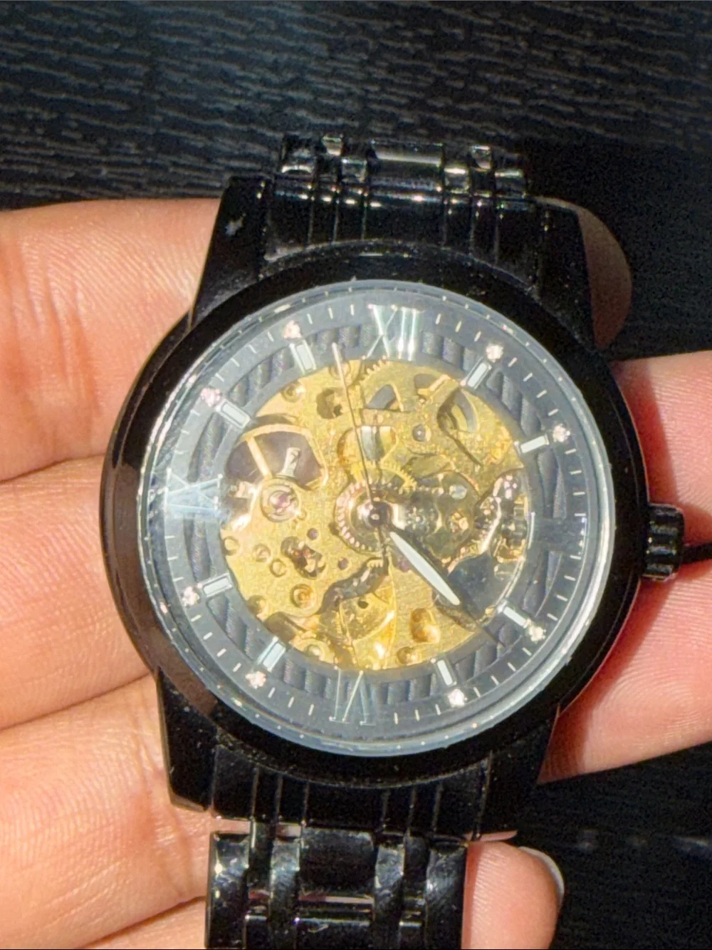 Men's Skeleton Mechanical Watch - Gold and Black